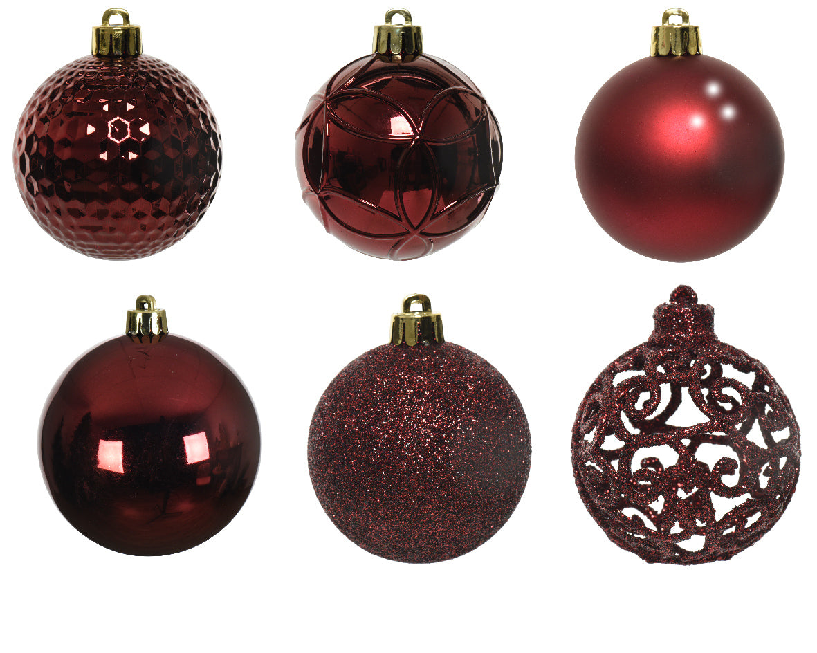 Set of 37 Mixed Oxblood Red 6cm Christmas Baubles