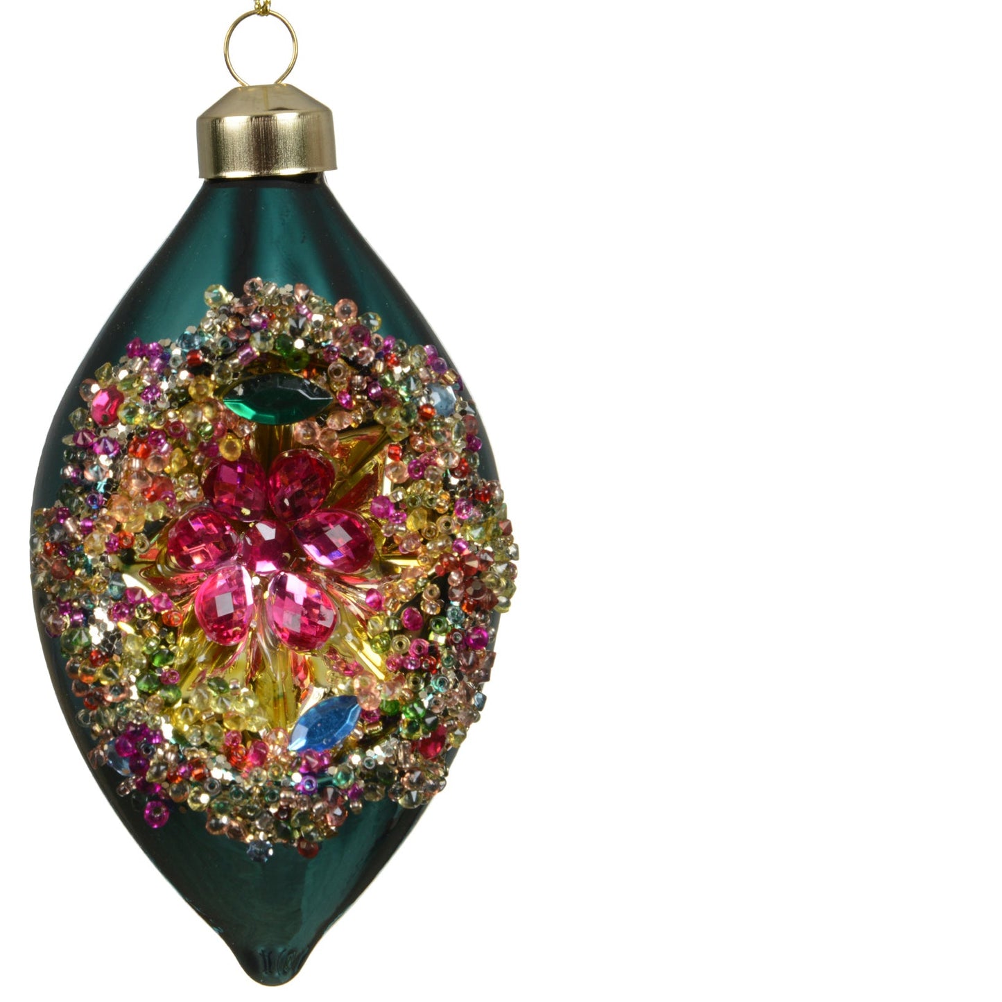 Emerald Olive Shape Glass Christmas Bauble