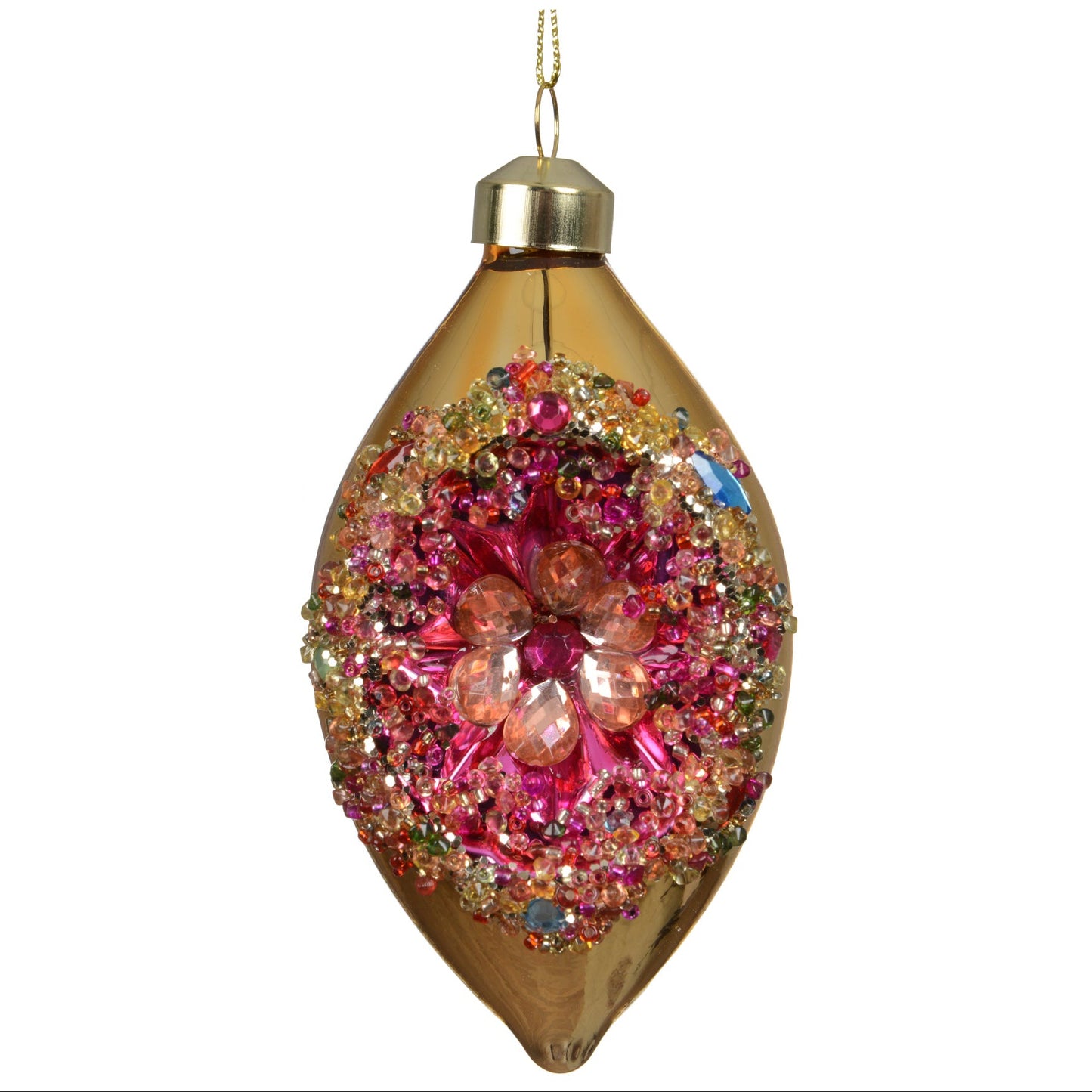 Gold Olive Shape Glass Christmas Bauble