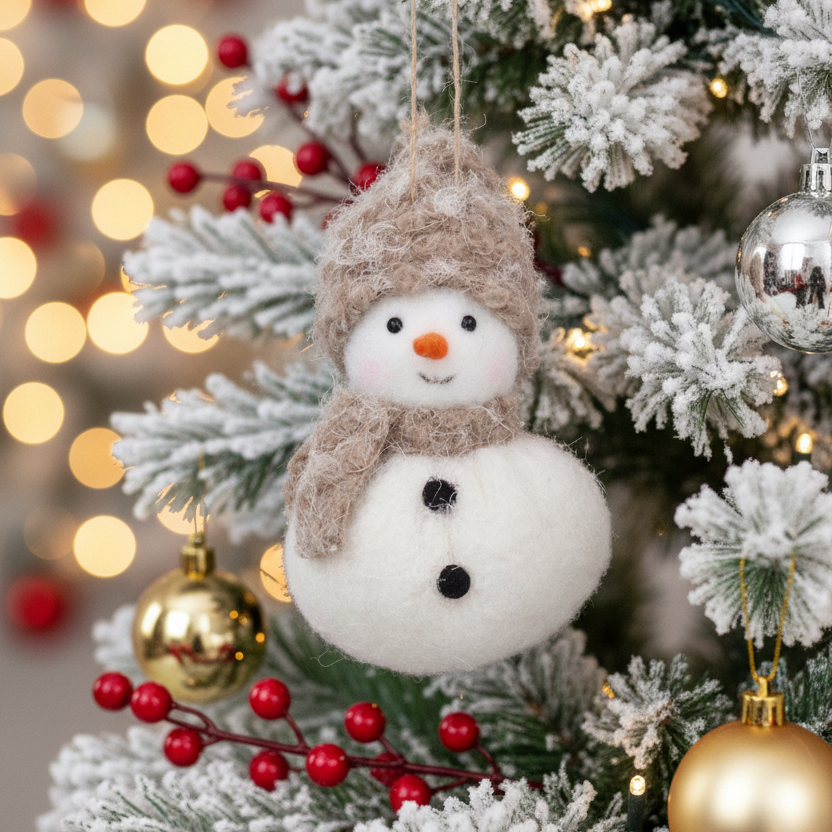 Fabric Christmas Snowman with Hat and Scarf Hanging Tree Decoration