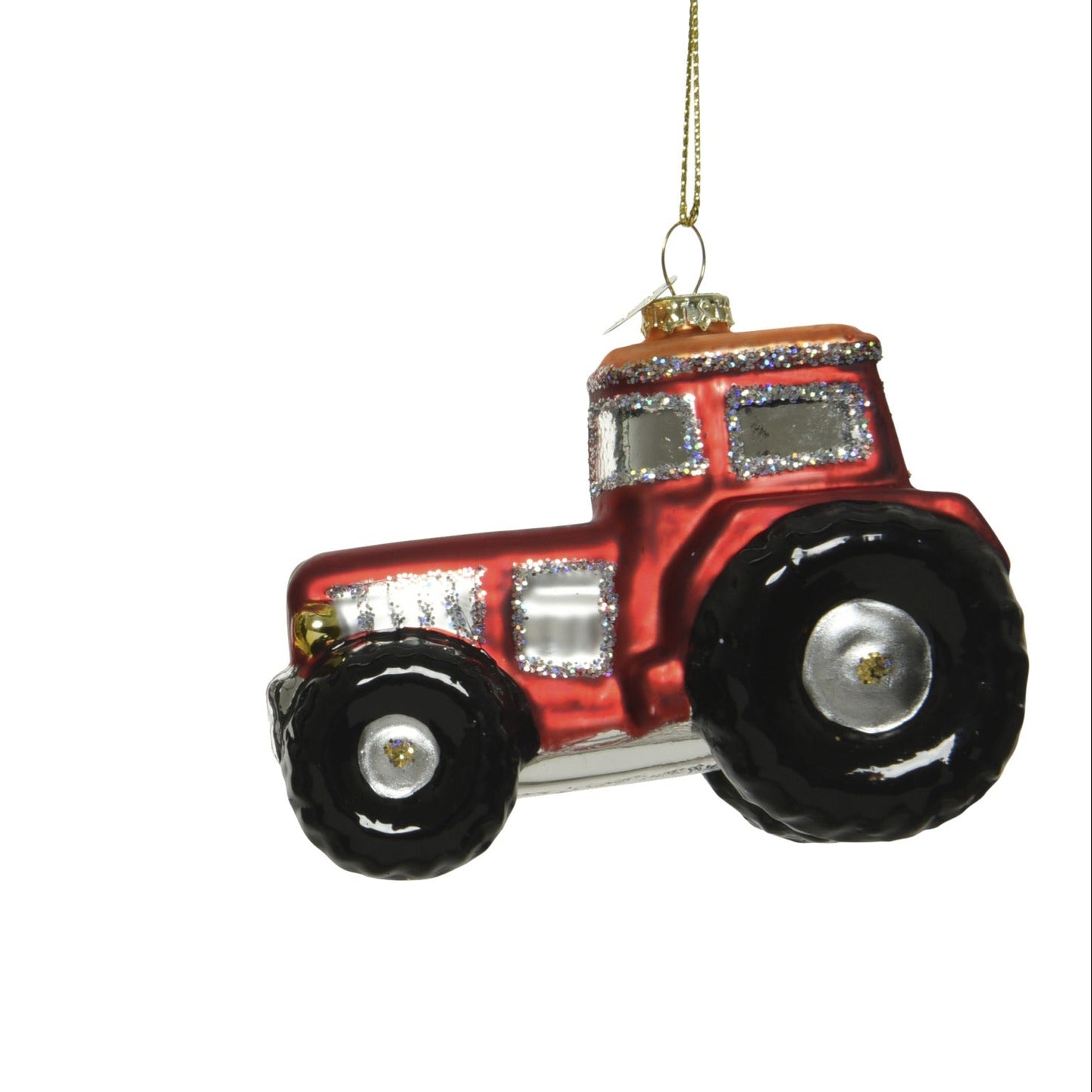 Red Tractor Glass Christmas Hanging Decoration
