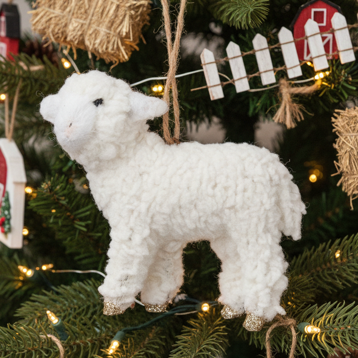 Faux Fur Christmas Lamb Hanging Decoration