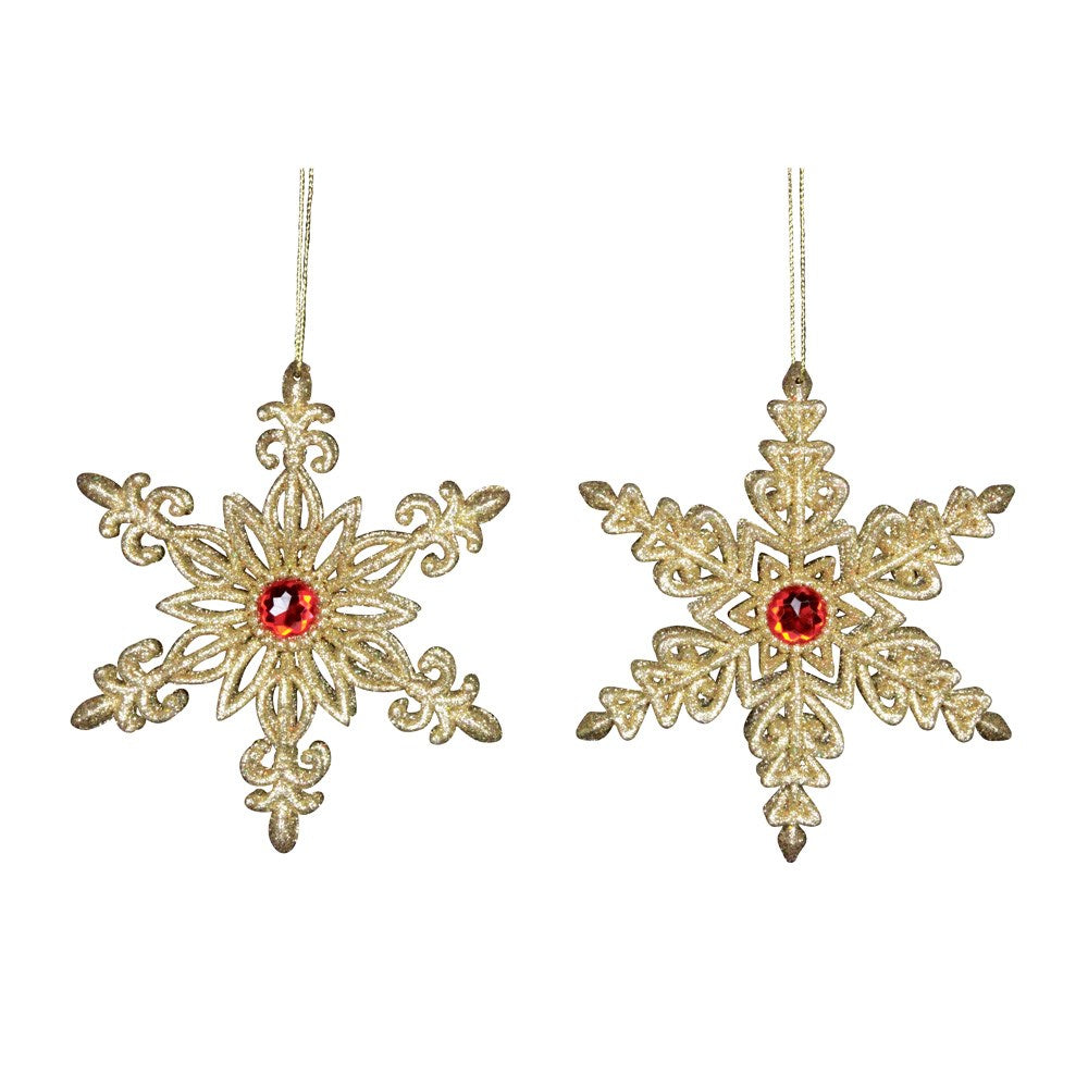 Gold Glitter Snowflake Hanging Christmas Decoration