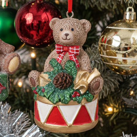 Resin Christmas Teddy Bear Hanging Decoration
