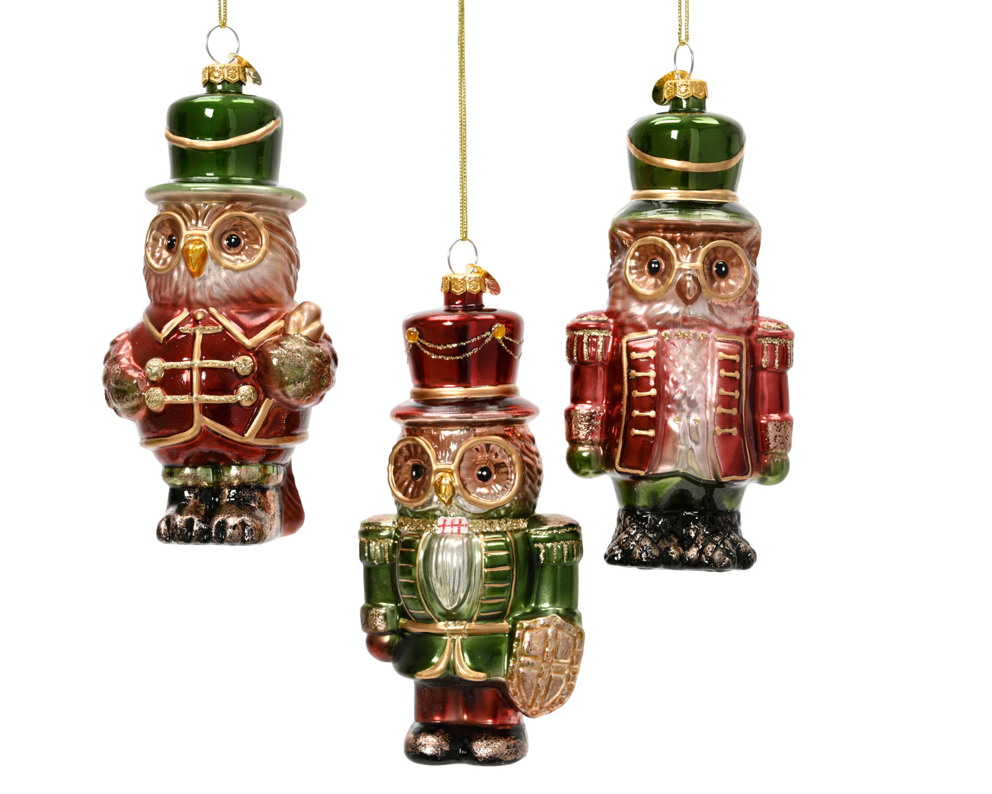 Nutcracker Owl Glass Christmas Hanging Decoration