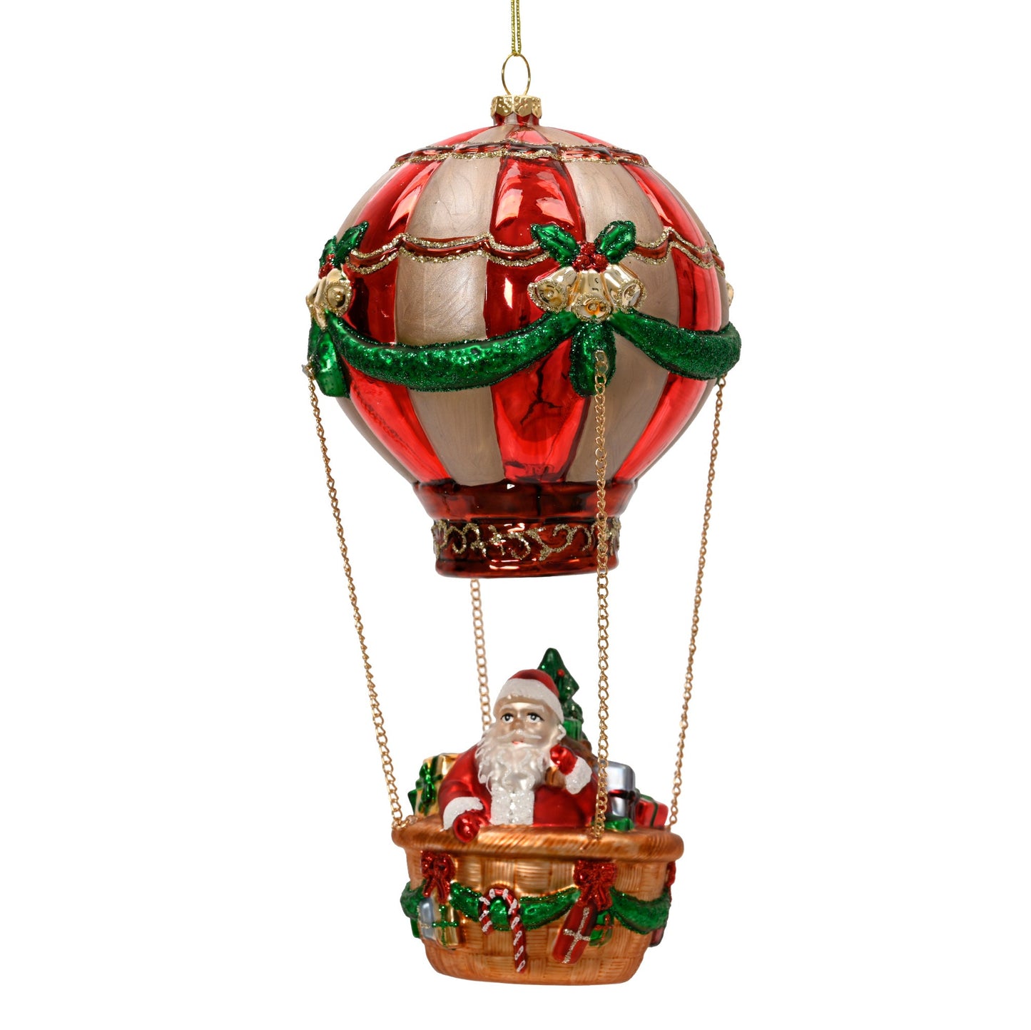 Santa in Hot Air Balloon Glass Christmas Decoration 24cm