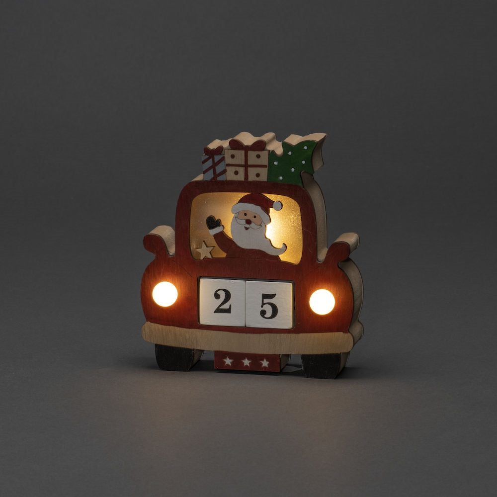 Santa in Car Wooden Christmas Advent LED