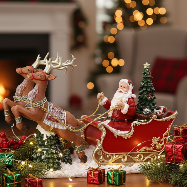 Musical LED Santa and Sleigh Resin Christmas Ornament