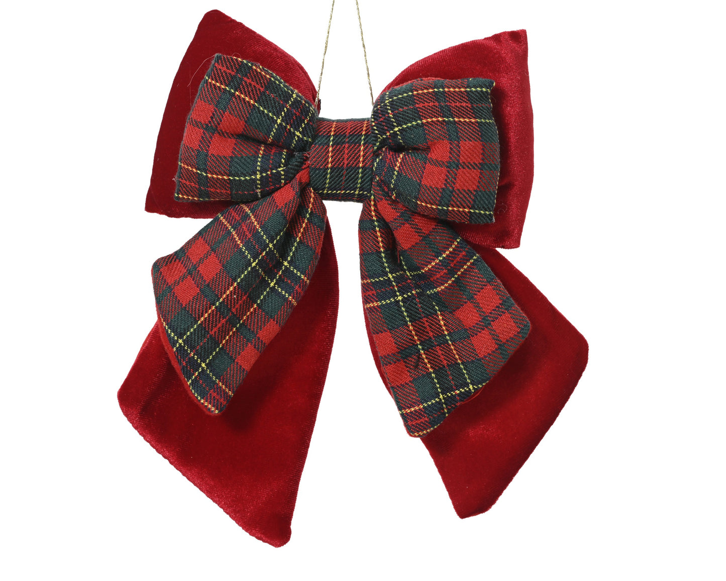 Tartan and Red Double Bow 23cm Christmas Decoration
