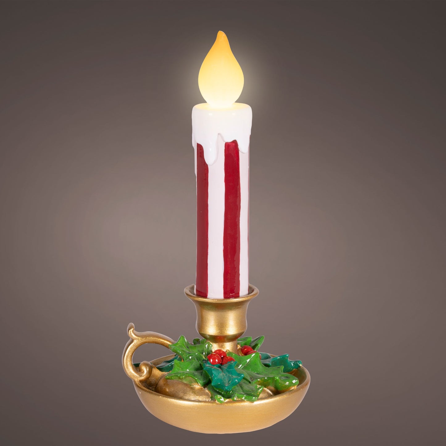 Red and White Stripe Light Up Christmas Candle Stick 24cm