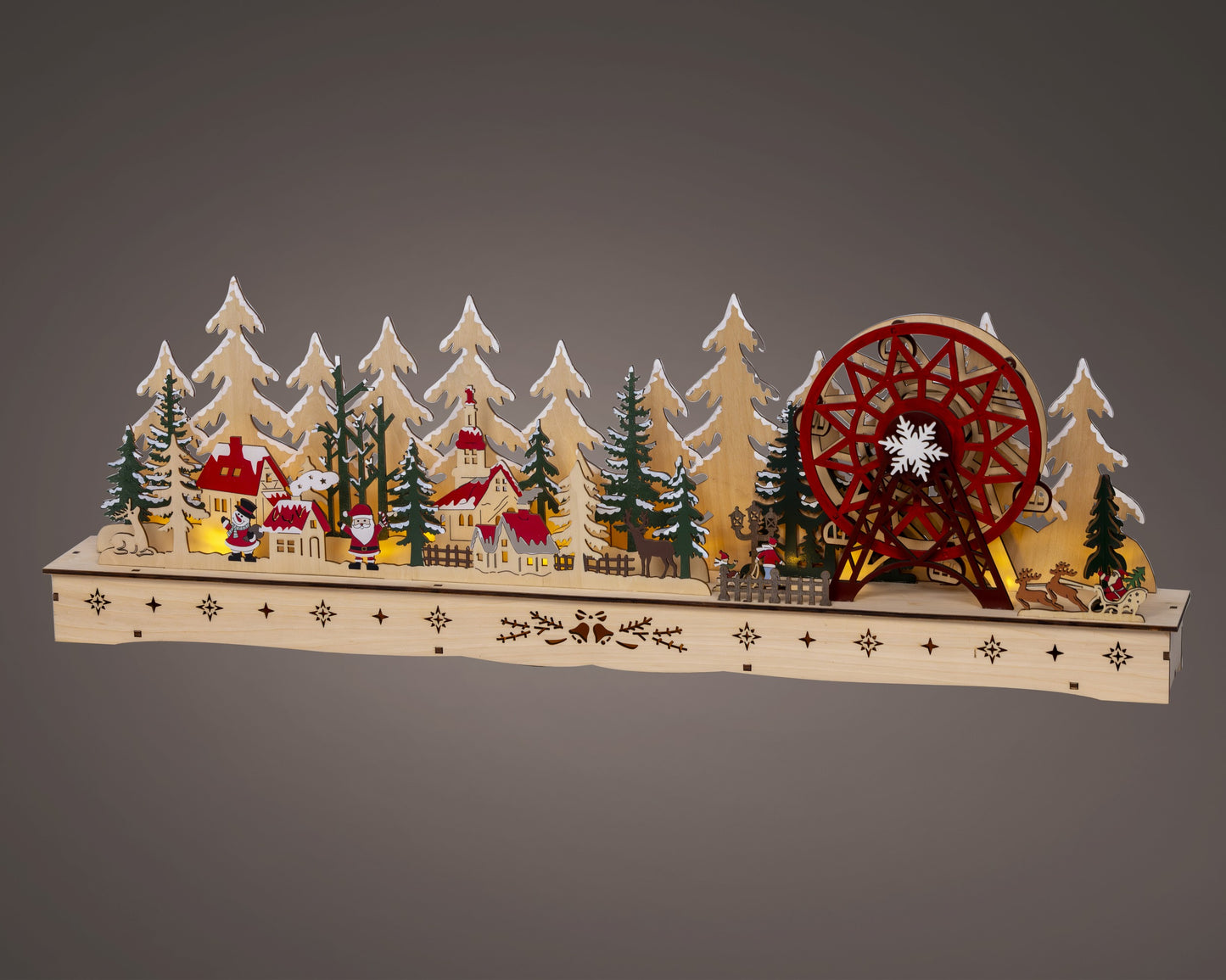 Wooden Christmas Village Scene with Ferris Wheel