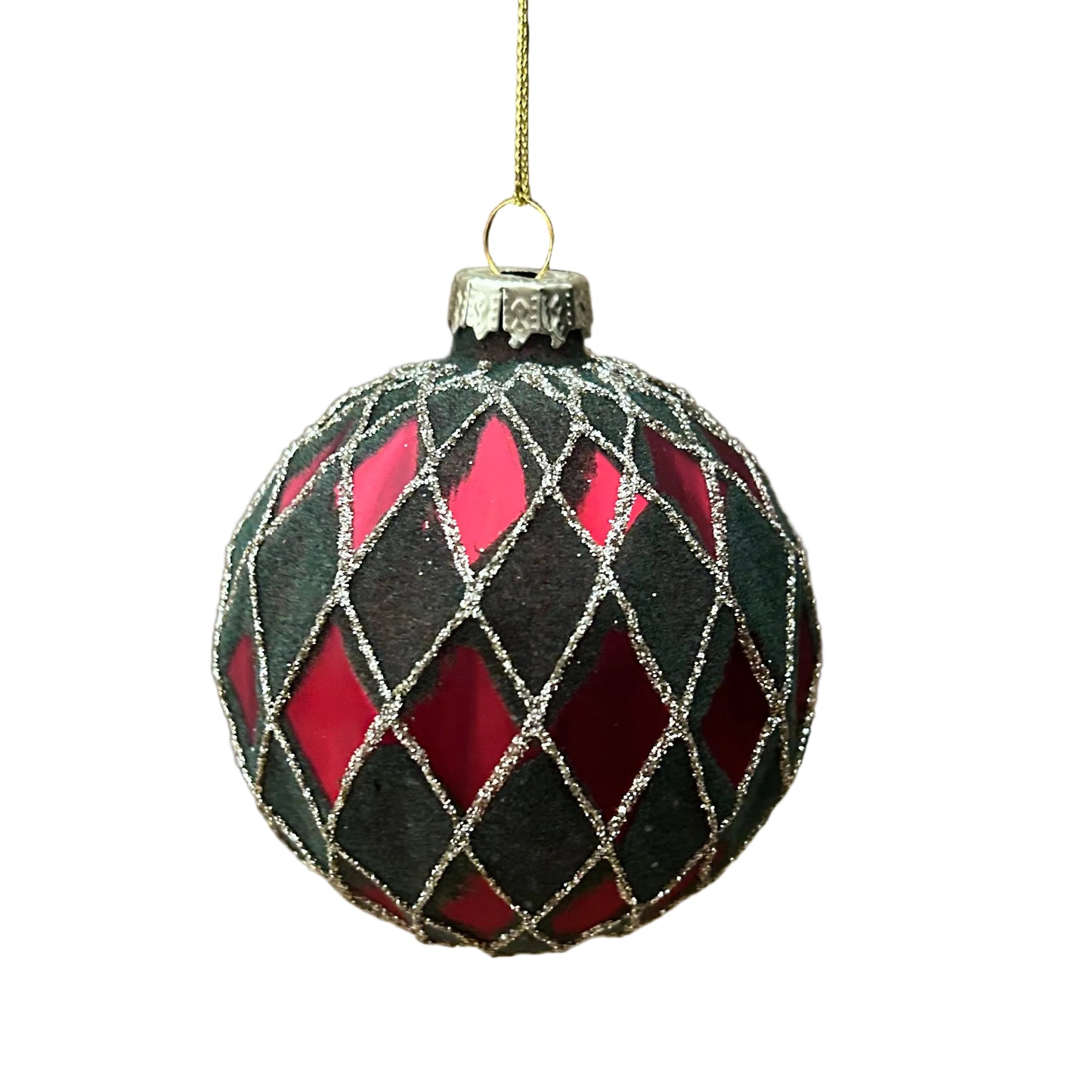 Green and Red Harlequin Glass Christmas Bauble