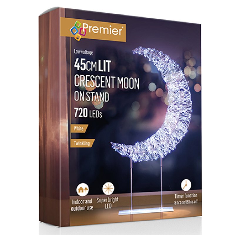 Silver Lit Crescent Moon Twinkling LED Christmas Table Top Decoration