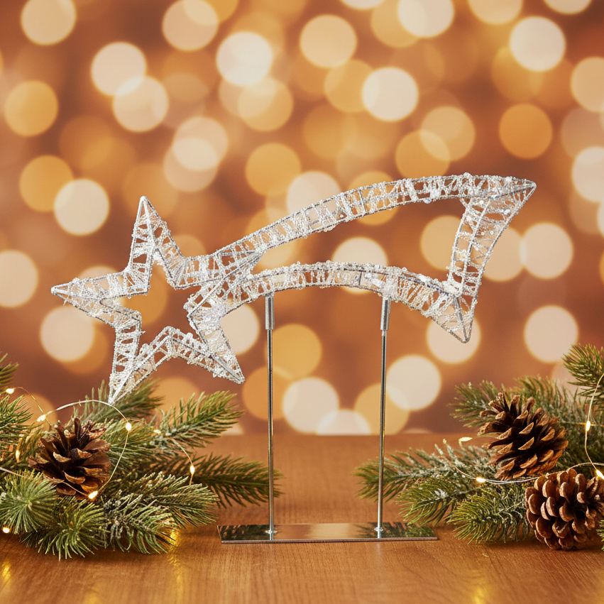 Silver Twinkling Table Top Shooting Star Christmas Decoration
