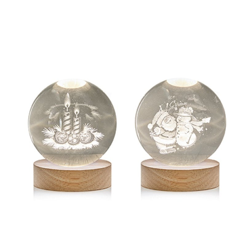 3D Lit Etched 8cm Glass Ball Christmas Decoration