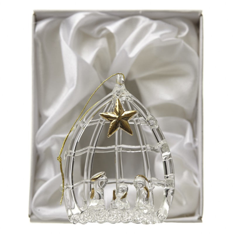 Glass Nativity Scene Hanging Christmas Tree Decoration
