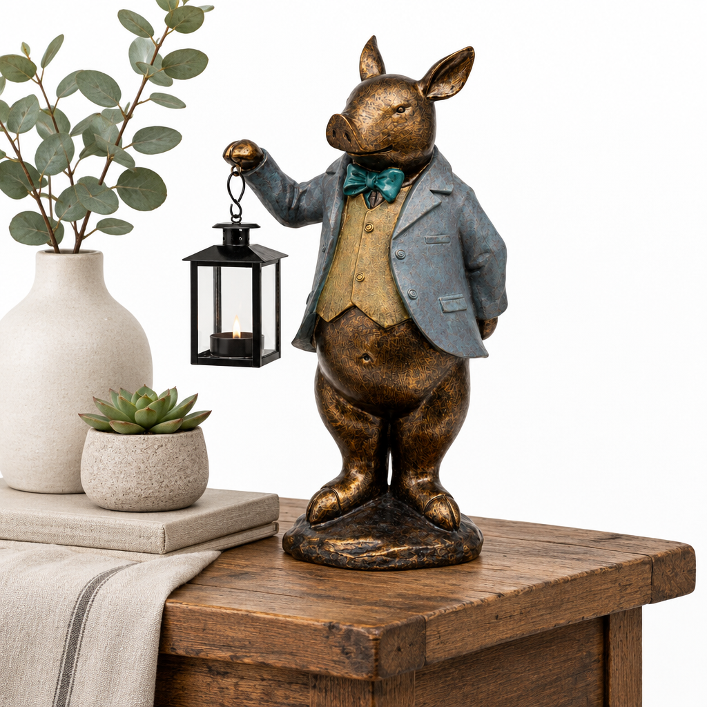 Pig with Lantern Tealight Holder