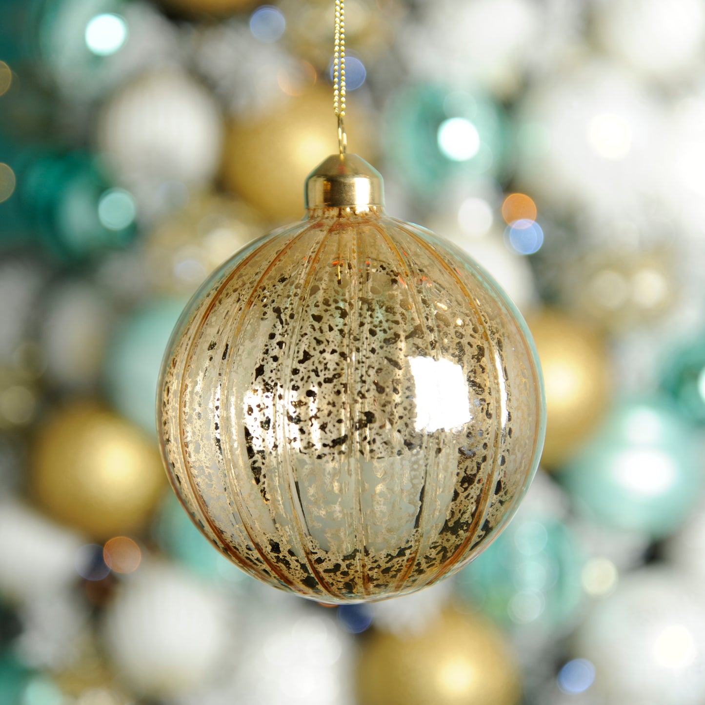Silver Tarnished Mirror Effect Gold Glass Christmas Tree Decoration