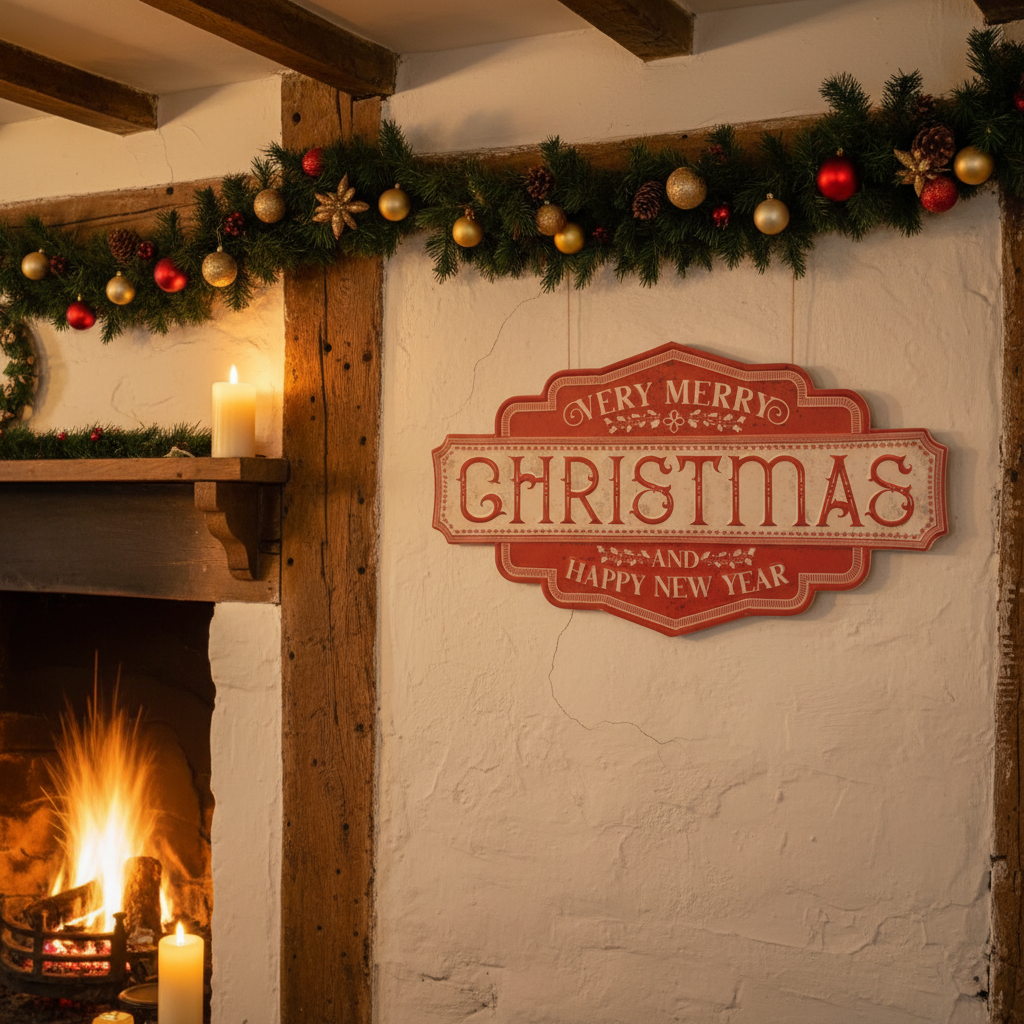 Vintage Style Red Merry Christmas Sign