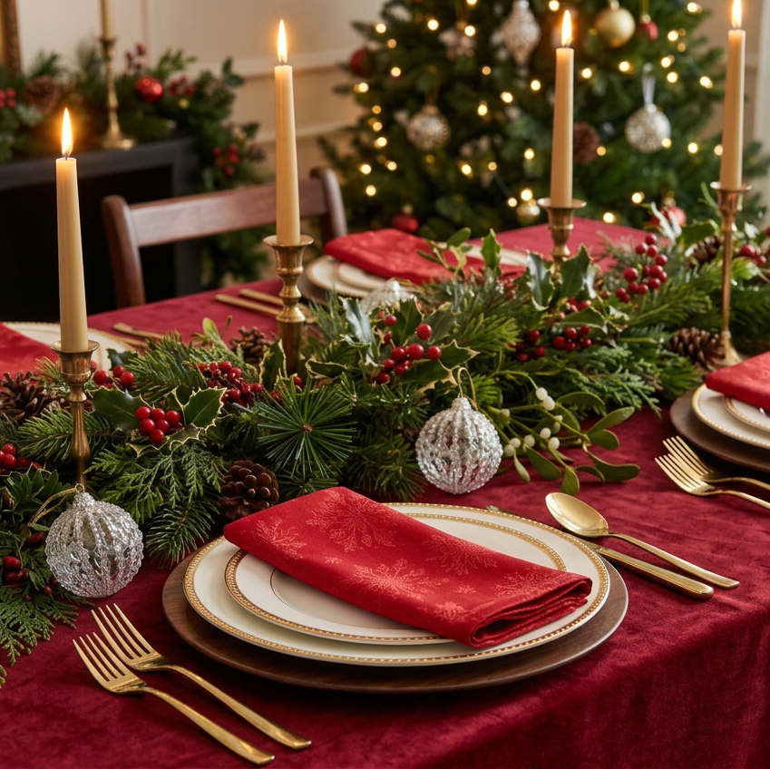Snow Fall Red Christmas Napkin set of 4 by Peggy Wilkins