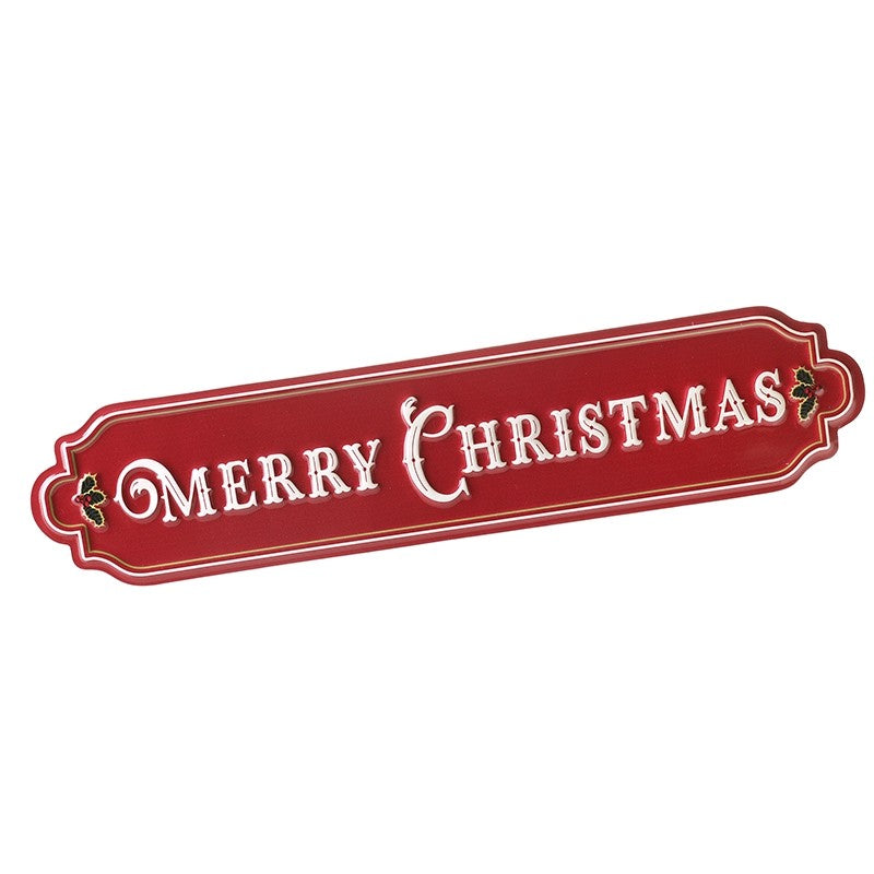 Red sign with 'Merry Christmas' text on a white background