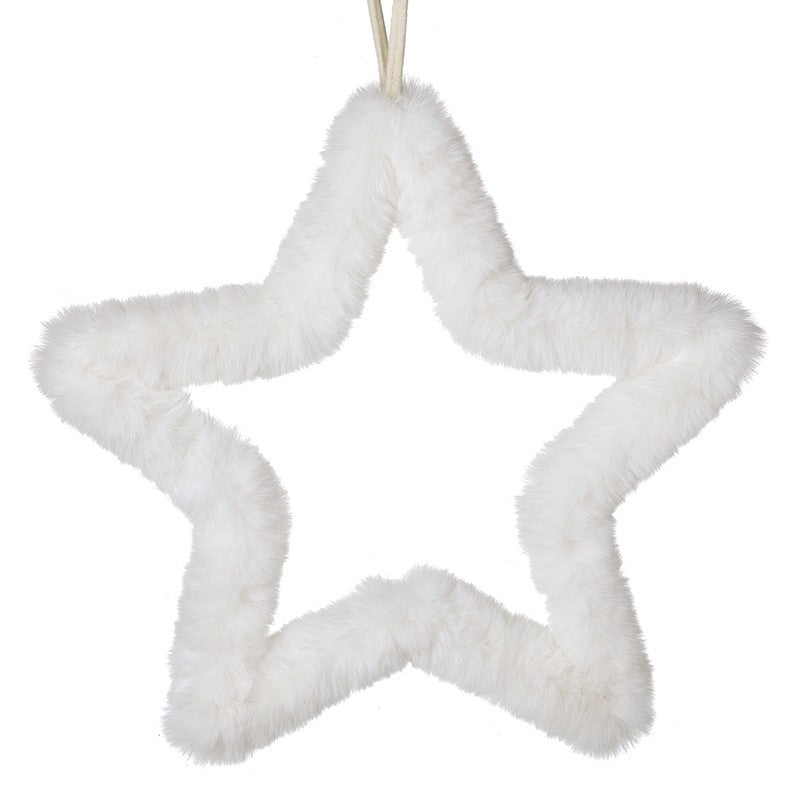 White fluffy star-shaped ornament on a white background