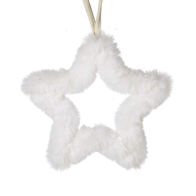 Fluffy White Star Christmas Hanging Decoration 21cm
