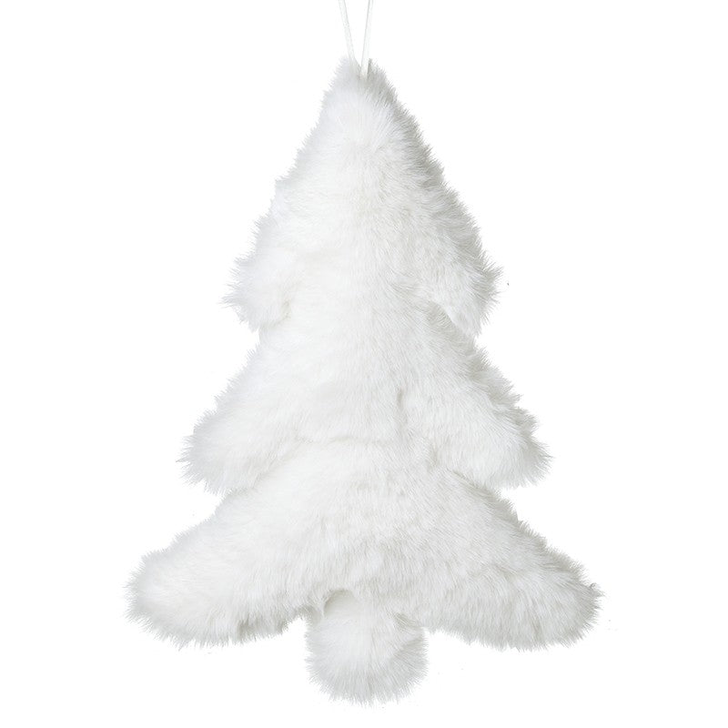 White fluffy Christmas tree decoration on a white background