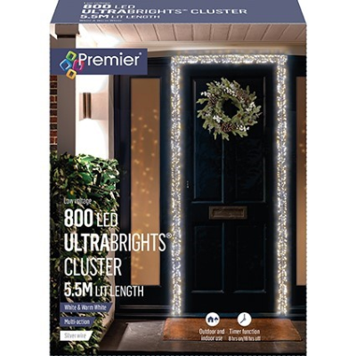 Premier 800 White & Warm White LED Ultrabright Christmas Cluster Lights