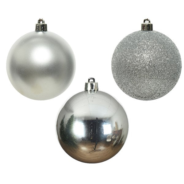 Set of 34 Mixed Silver Shatterproof Christmas Baubles