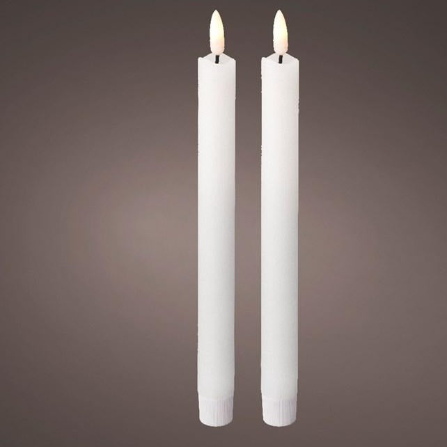 2 LED Wick White Festive Dinner Candles 24cm