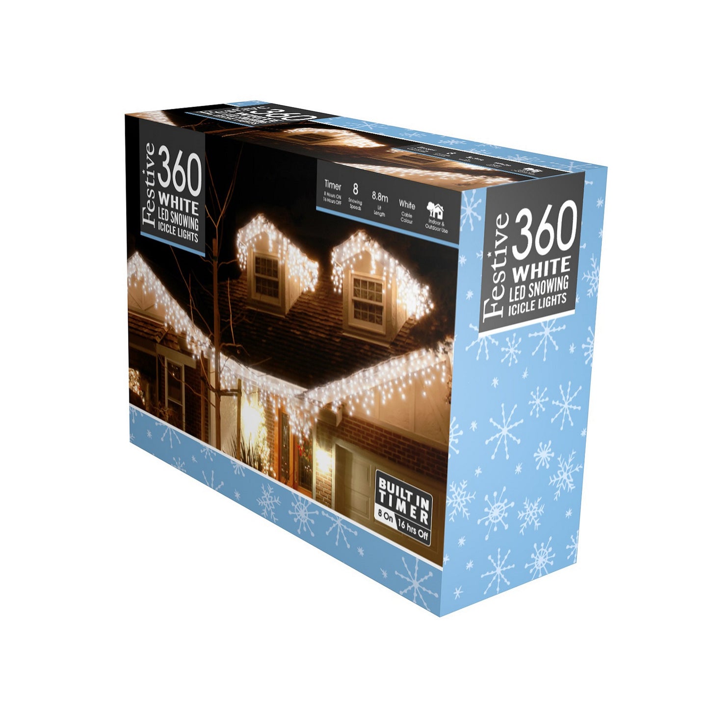 Festive 360 White Snowing Icicle Christmas Lights
