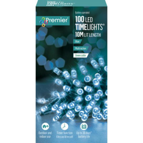 Premier TimeLights 100 Blue LED Battery Operated Christmas String Lights