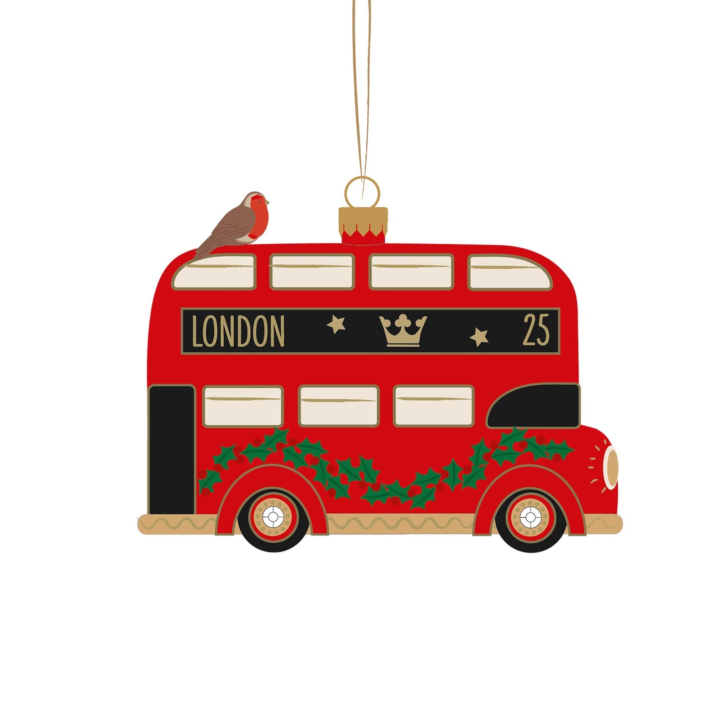 Red London Bus Glass Christmas Hanging Decoration
