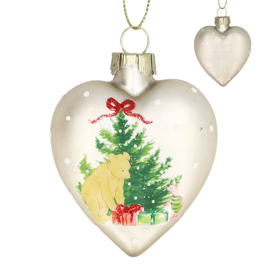 Glass Heart Winnie the Pooh Baby's First Christmas Bauble