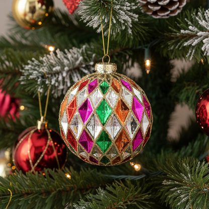 Glass Multicolour Harlequin Christmas Tree Bauble