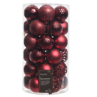 Set of 37 Mixed Oxblood Red 6cm Christmas Baubles
