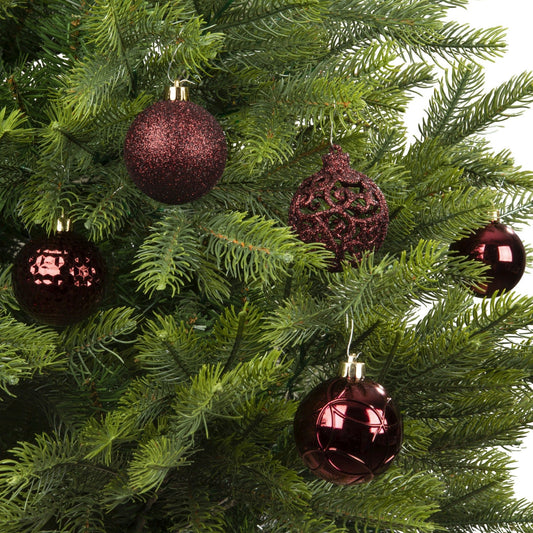 Set of 37 Mixed Oxblood Red 6cm Christmas Baubles