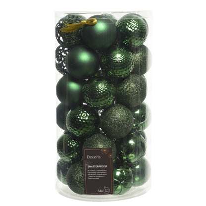 Set of 37 Mixed Pine Green 6cm Christmas Baubles
