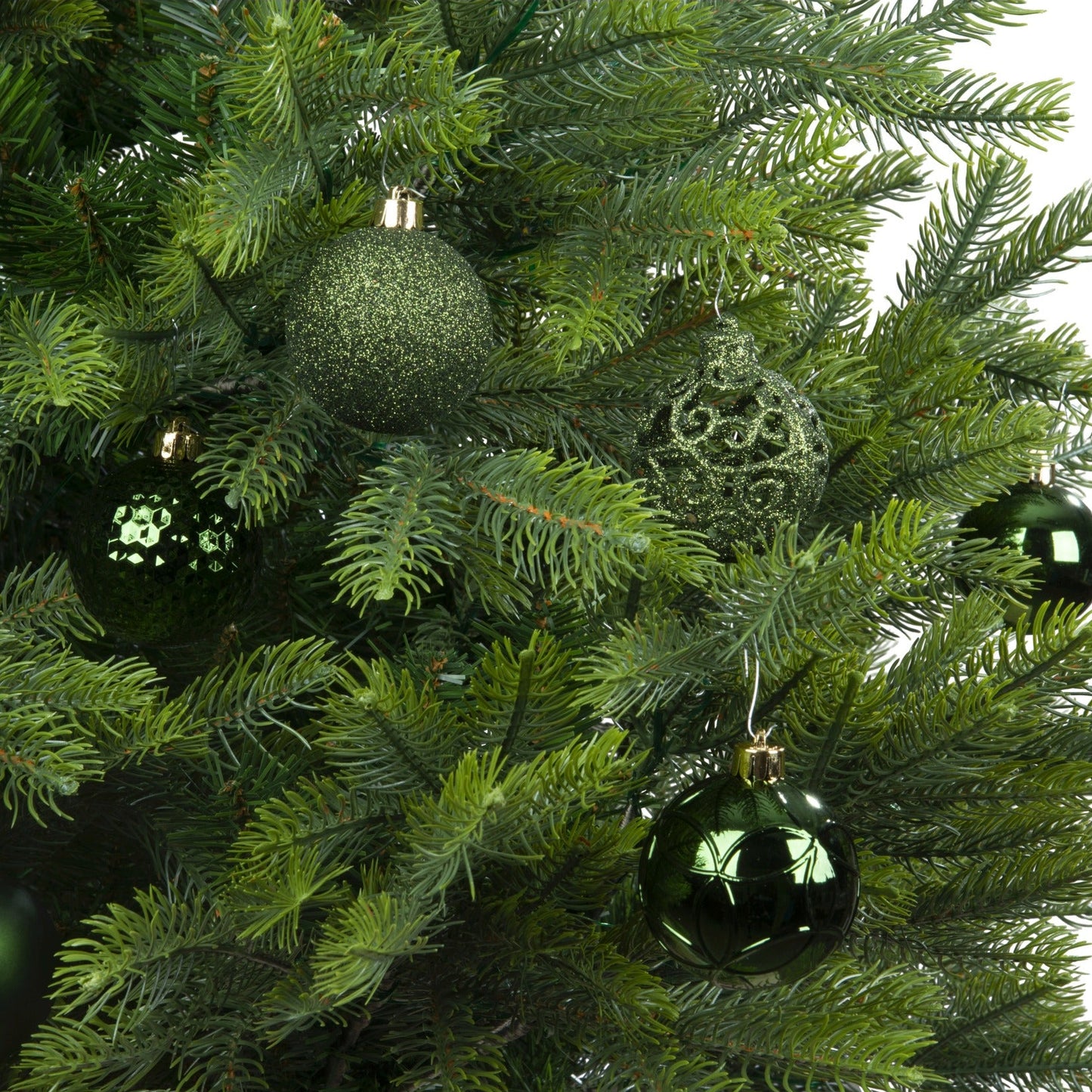 Set of 37 Mixed Pine Green 6cm Christmas Baubles