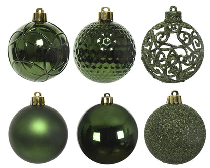 Set of 37 Mixed Pine Green 6cm Christmas Baubles