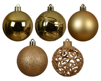 Set of 35 Mixed Light Gold 6cm Christmas Baubles