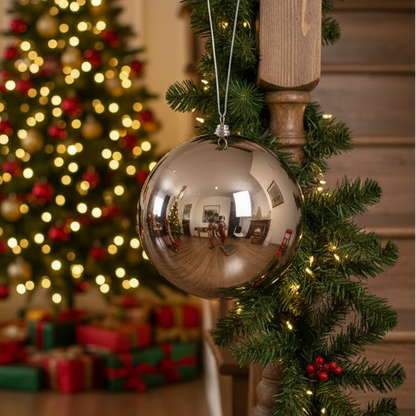 Large Silver Shiny Christmas Bauble 20cm