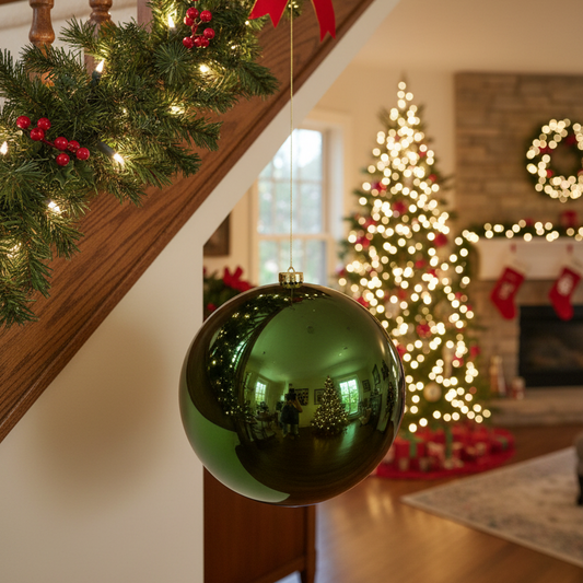 Large Pine Green Shiny Christmas Bauble 20cm