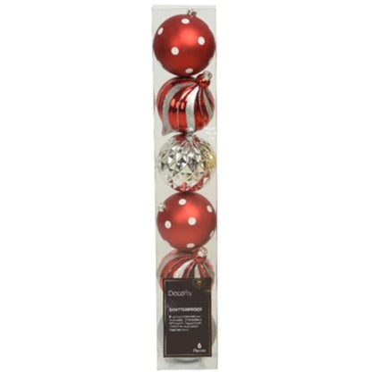 Large Red and Silver 15cm Christmas Baubles Set