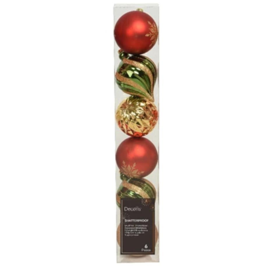 Large Red, Green and Gold 15cm Christmas Baubles Set