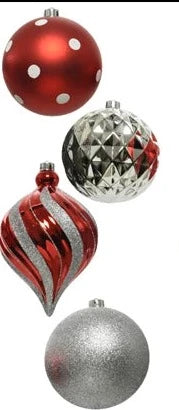 Large Red and Silver 15cm Christmas Baubles Set