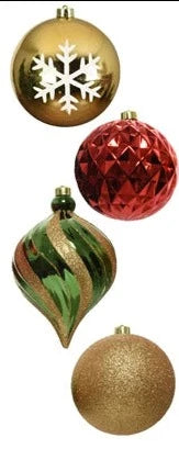 Large Red, Green and Gold 15cm Christmas Baubles Set