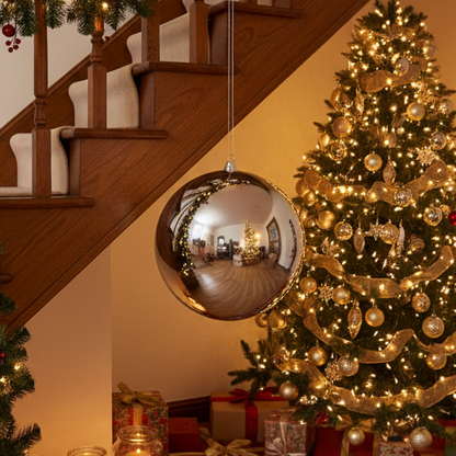 Large Silver Shiny Christmas Bauble 25cm