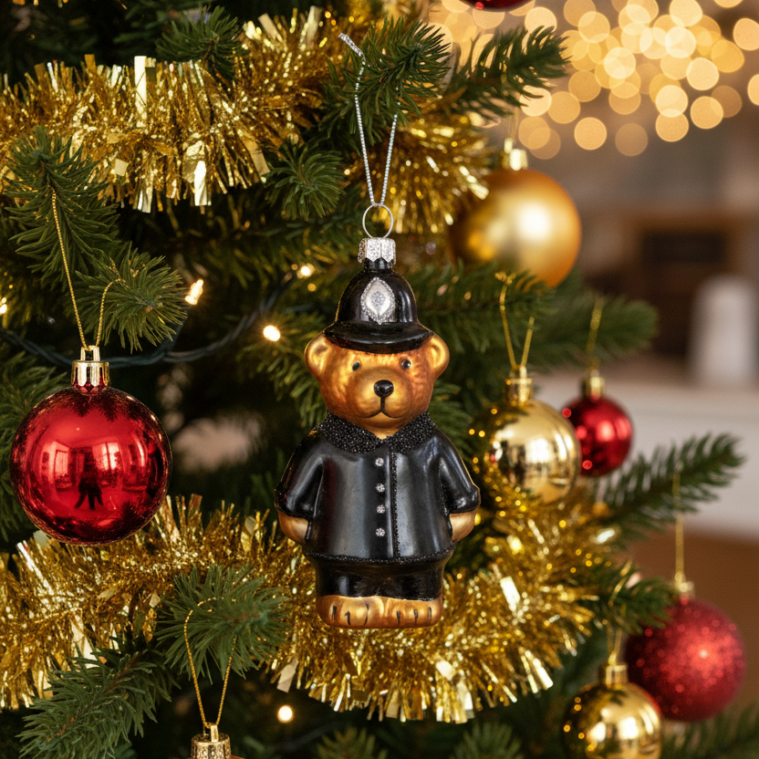 Glass Policeman Teddy Christmas Hanging Decoration